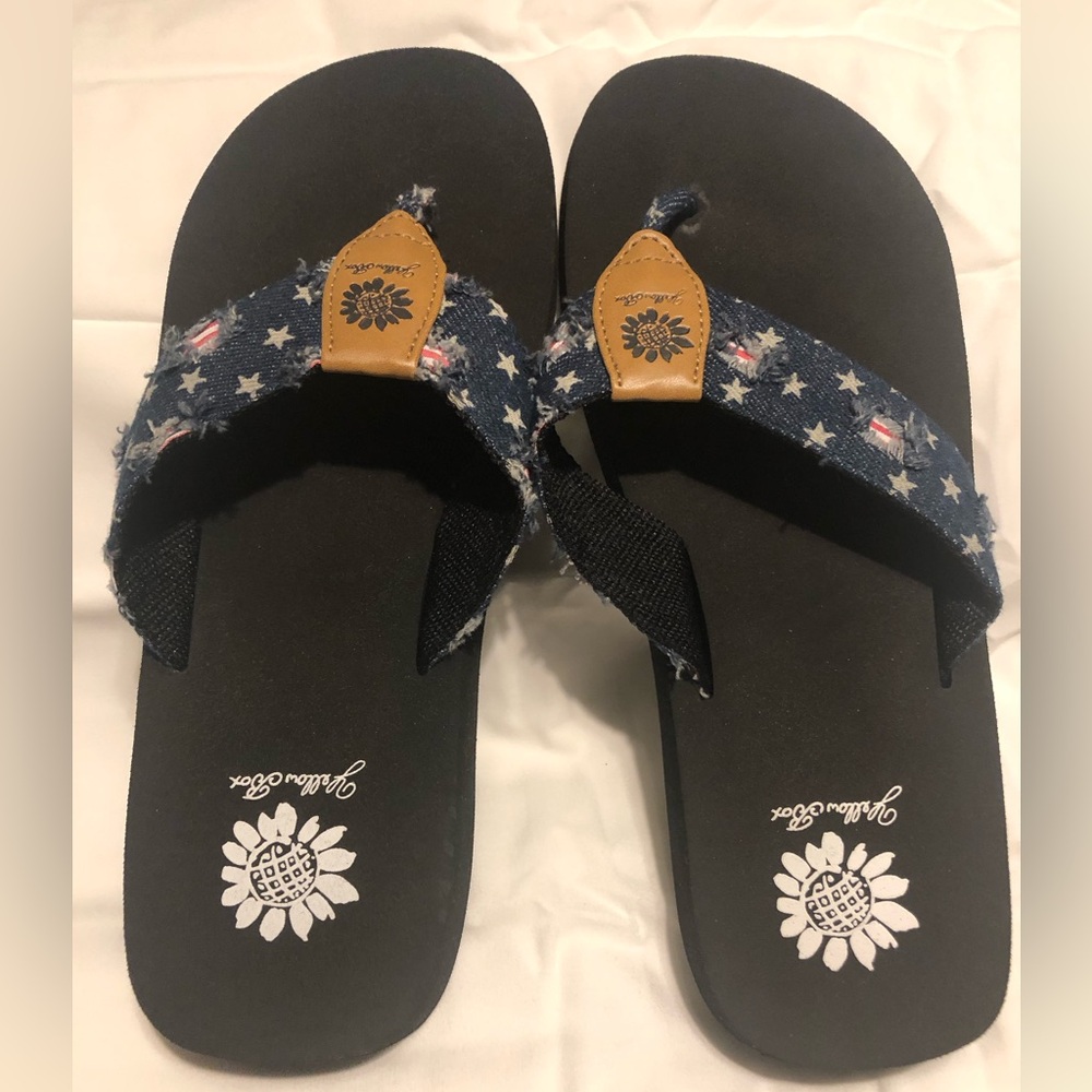 Brand new Yellow Box flip flops.
